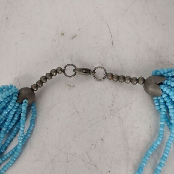 Necklace of many strands of turquoise‎ seed beads - Picture 6 of 6